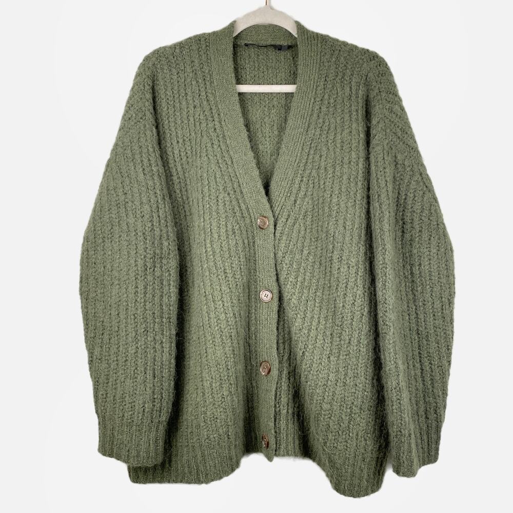 Jenni Kayne Cocoon Cardigan Sz M Olive Green Alpaca wool blend cardigan buttons